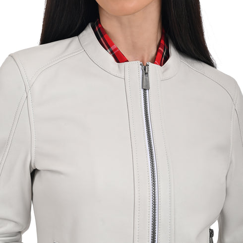 Chamarra de Piel para dama en color Blanco.